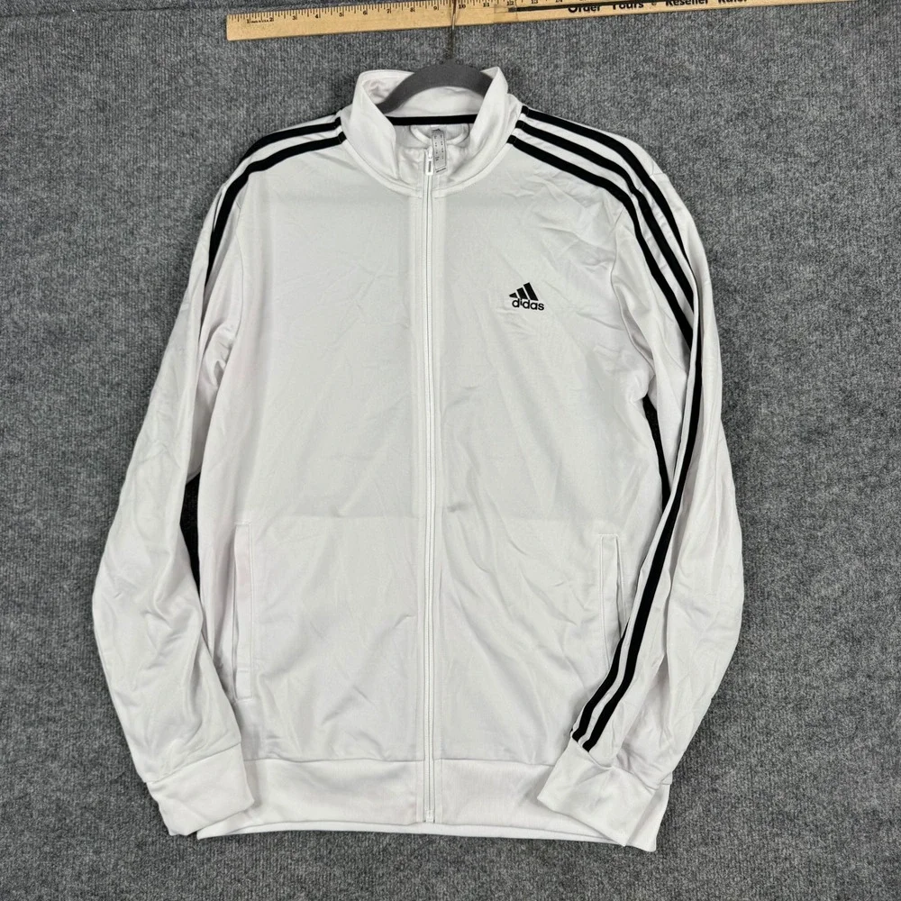 Adidas Track Jacket Mens Size M White Black Stripe Primegreen Full Zip Athletic